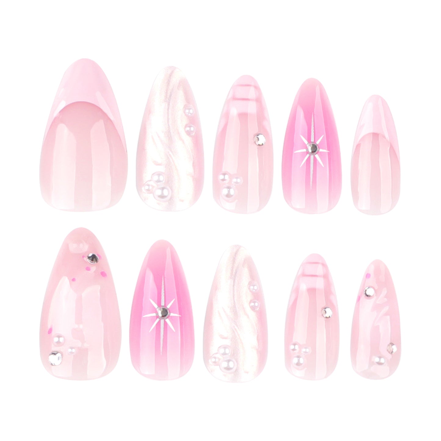 Unhas postiças removíveis com efeito de ondulação de água francesa 3D, curtas, com película de amêndoa, mais vendidas na Europa e América｜365nails