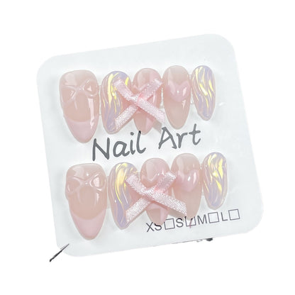 Sweet and cute nail patch hand-painted French  almonds Handmade press on nails  sticker｜365nails