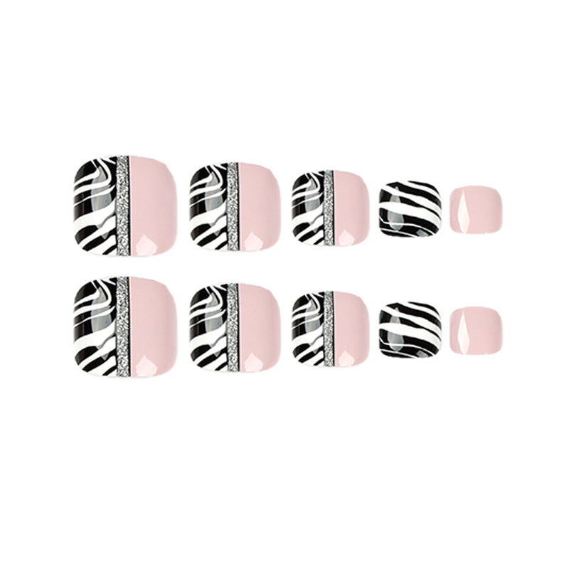 裸粉足部穿戴甲 黑白線條 可拆式甲片 批發｜365nails