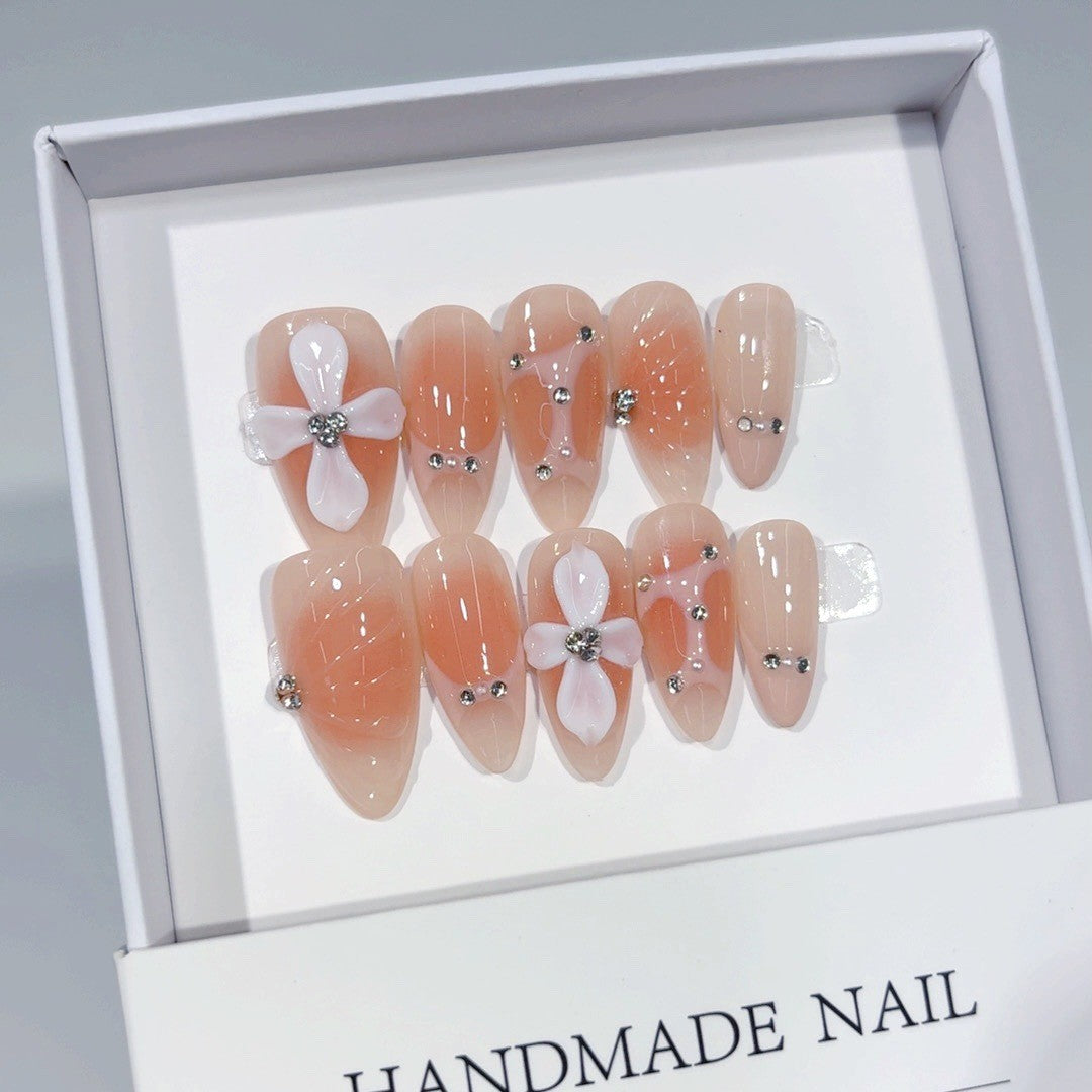 Y2K Punk Floral Series: "Peach Blossom Punk" – Almond Handmade Press-on Nails