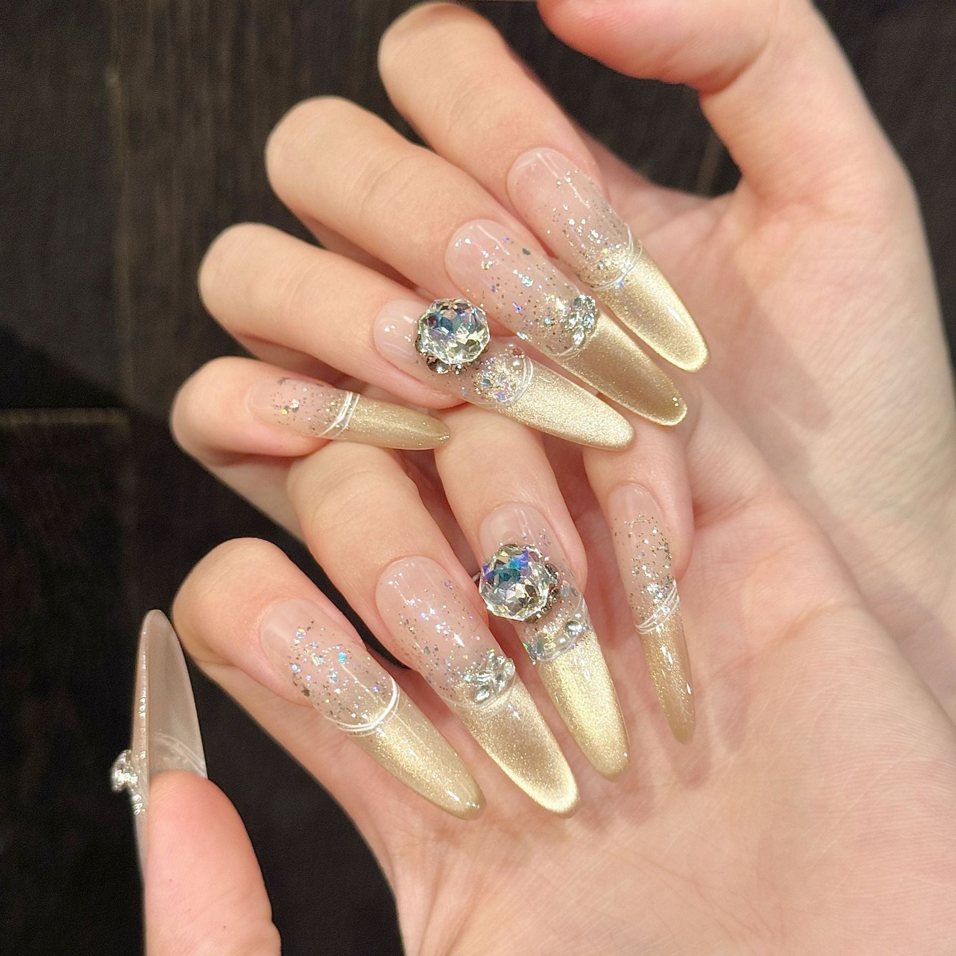 365nails: "Starlight Serenade" – 3D Gem & Glitter Handmade Almond Nails