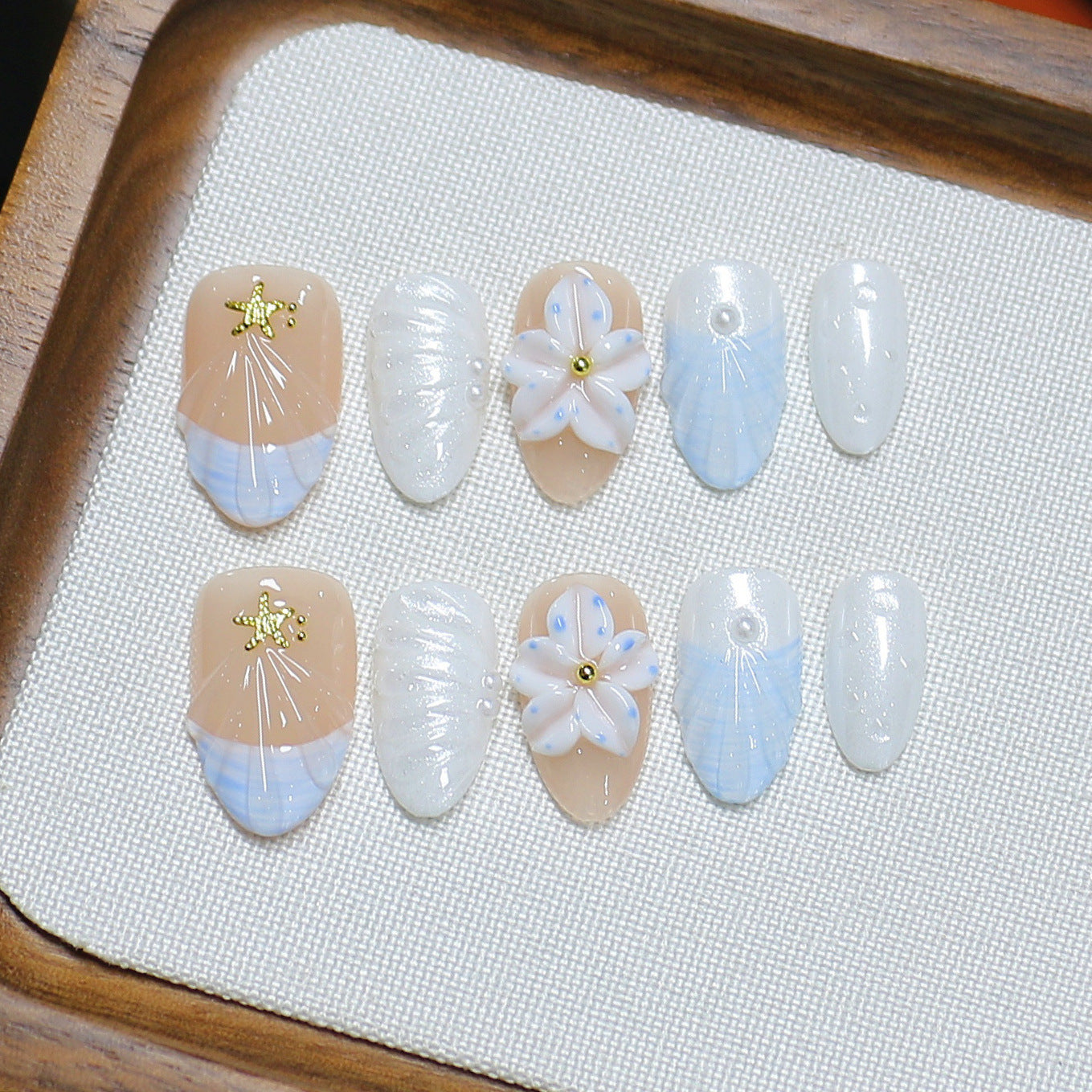Ocean Whisper Series: "Seashell Starlight" – Almond Handmade Press-on Nails