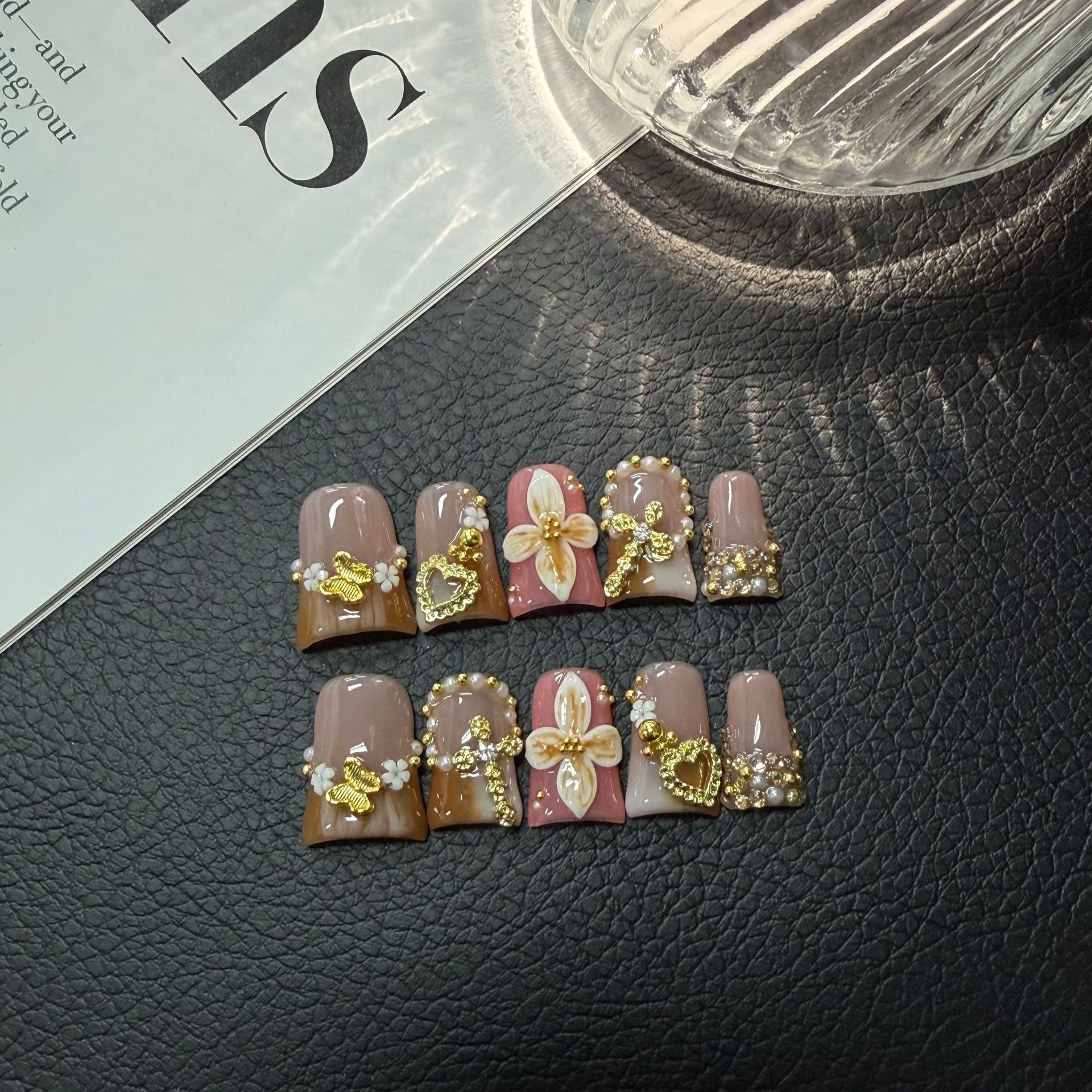365nails: "Tropical Bloom" – 3D Floral & Crystal Handmade Square Nails