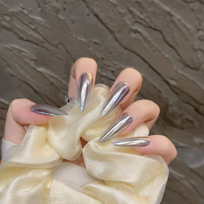 Black Silver Mirror Carbon Gun Nail Technology Dark Metal Nail Art Wear Nail Products fake nails | 365nails