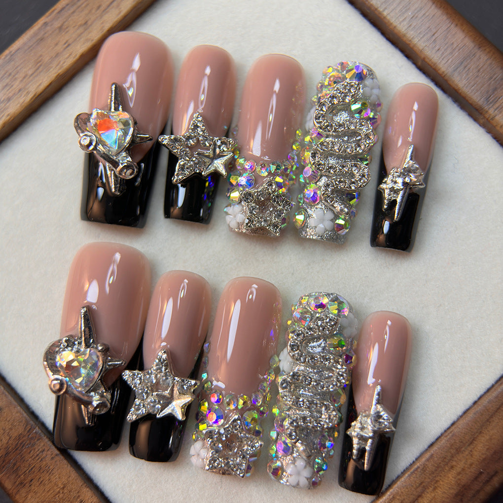 Black Star Crystal Luxury Press-On Nails