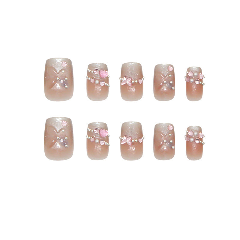 Nail Tips  prefabricated nail bright three-dimensional butterfly gradual change French cat eye sweet white diamond removable manicure 30 pieces｜365nails