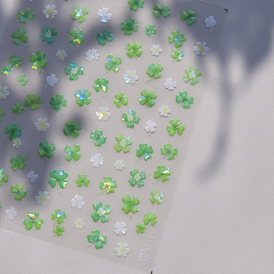 Lucky Clover Iridescent Collection: "Fresh Luck" – 3D Embossed Nail Sticker