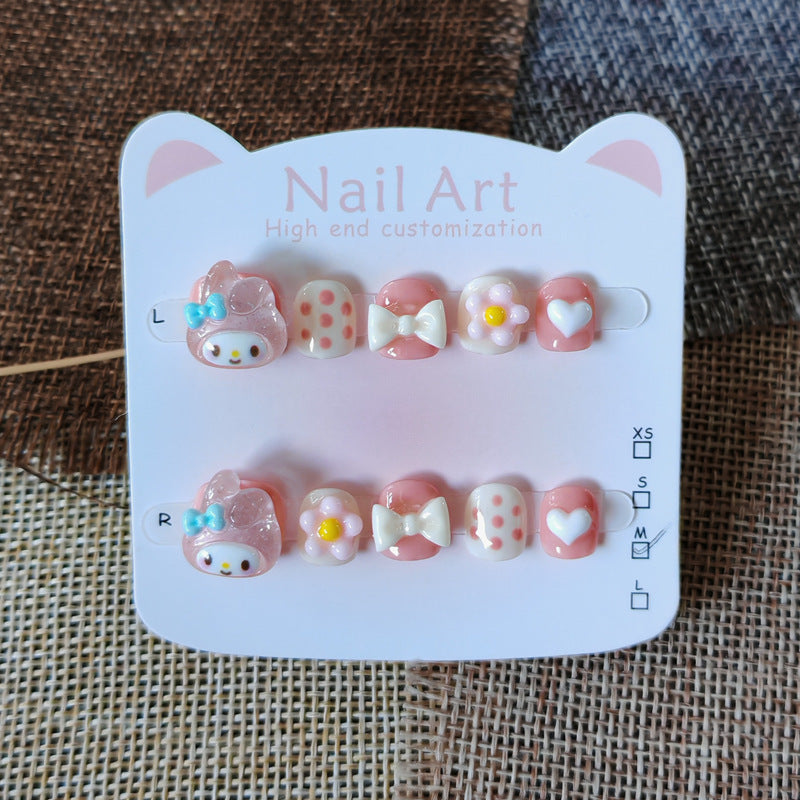365nails: "peach my melody" – short round handmade kids press-on nails