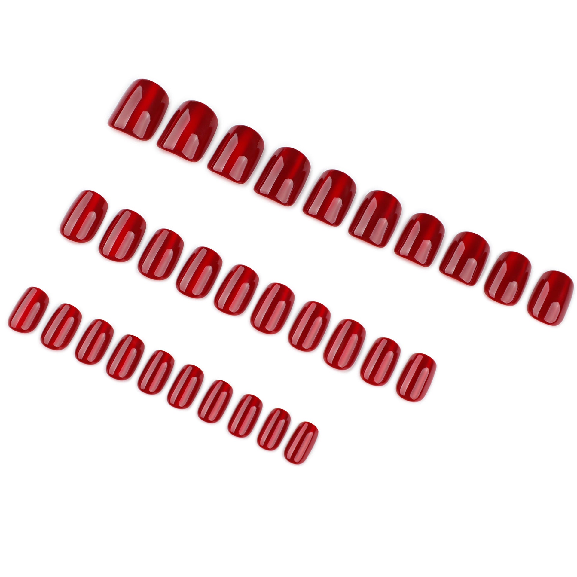 30 pieces burgundy solid color flash cat eye square short press-on nails