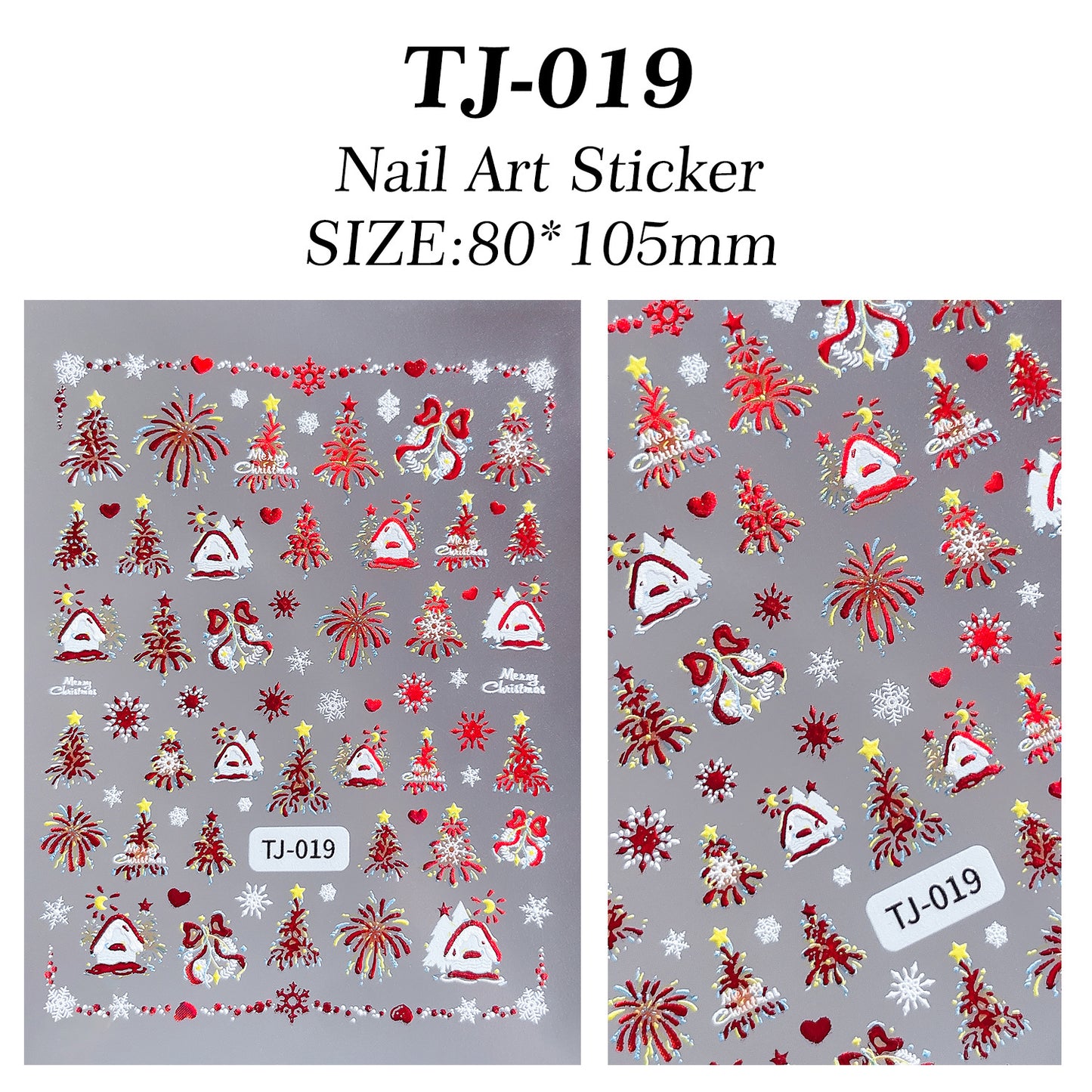 Christmas colorful hut nail art sticker 5D relief three-dimensional Christmas atmosphere nail sticker jewelry TJ model
