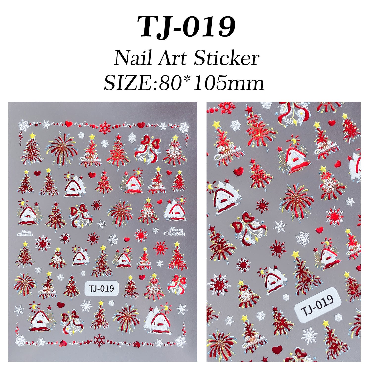Christmas colorful hut nail art sticker 5D relief three-dimensional Christmas atmosphere nail sticker jewelry TJ model