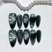 Sussurro Esmeralda: "Cat Eye Bloom" – Unhas Postiças Amendoada