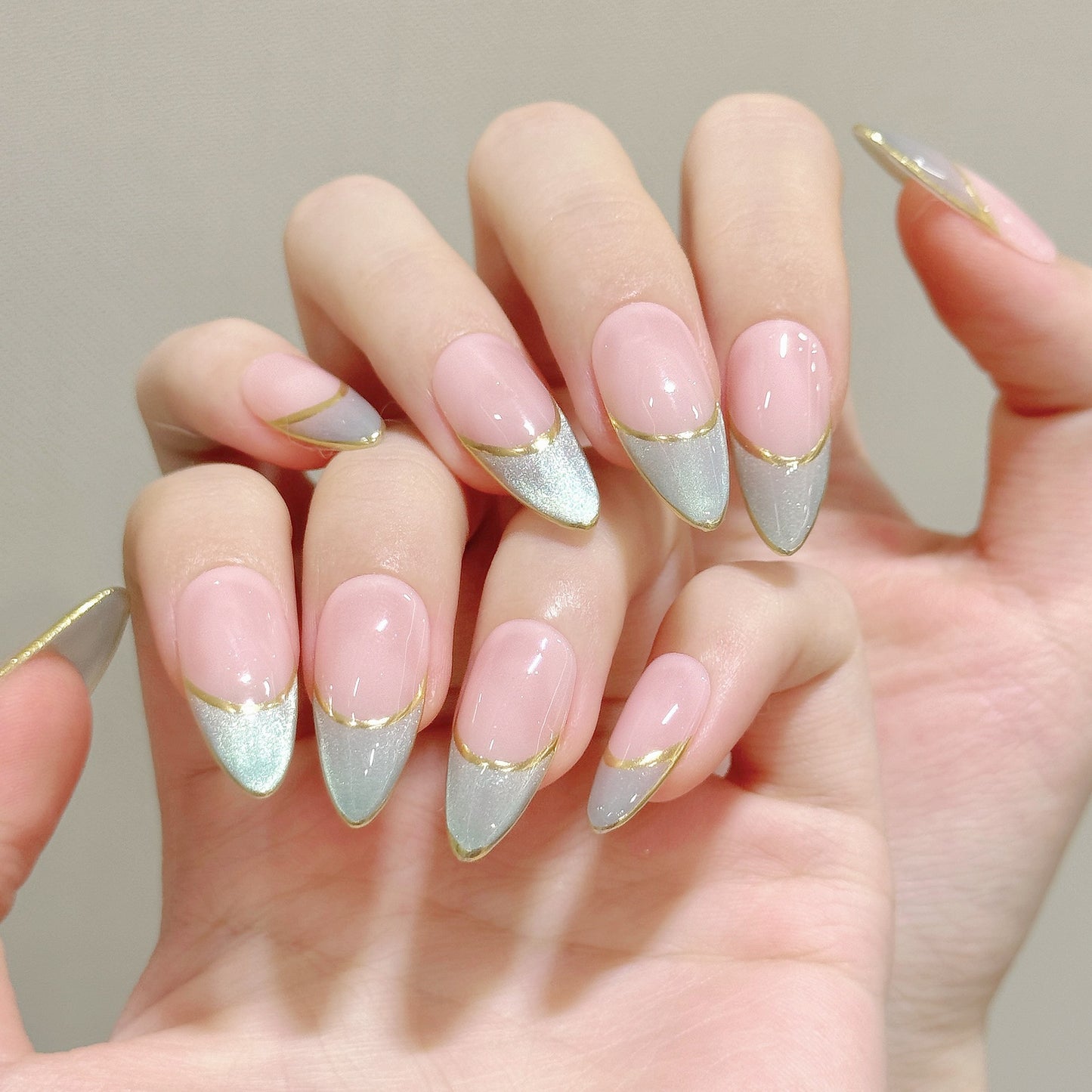 Mint Gold French Gradient Press-On Nails