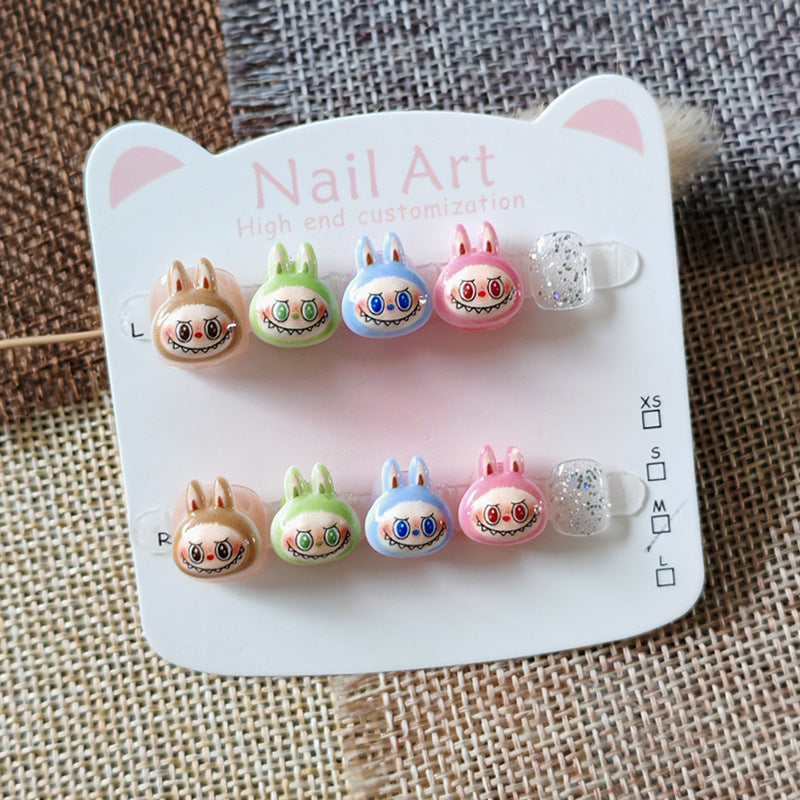 365nails-Rainbow Labubu 兒童系列: 「彩色怪獸樂園」— 短款方形兒童穿戴甲