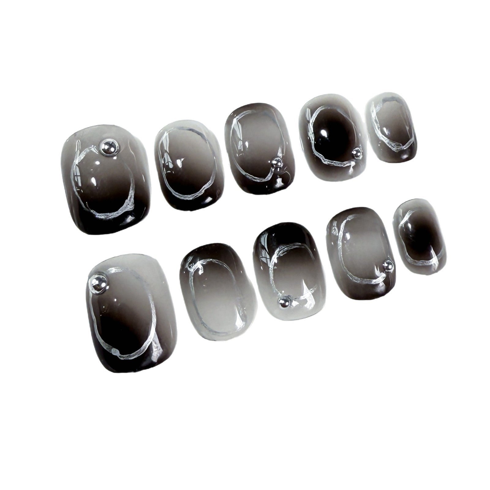 Uñas postizas hechas a mano con efecto hielo corto, con parches de cambio gradual, uñas postizas hechas a mano | 365nails