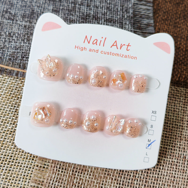 365nails : "couronne de princesse champagne" – ongles press-on courts squoval faits main pour enfants