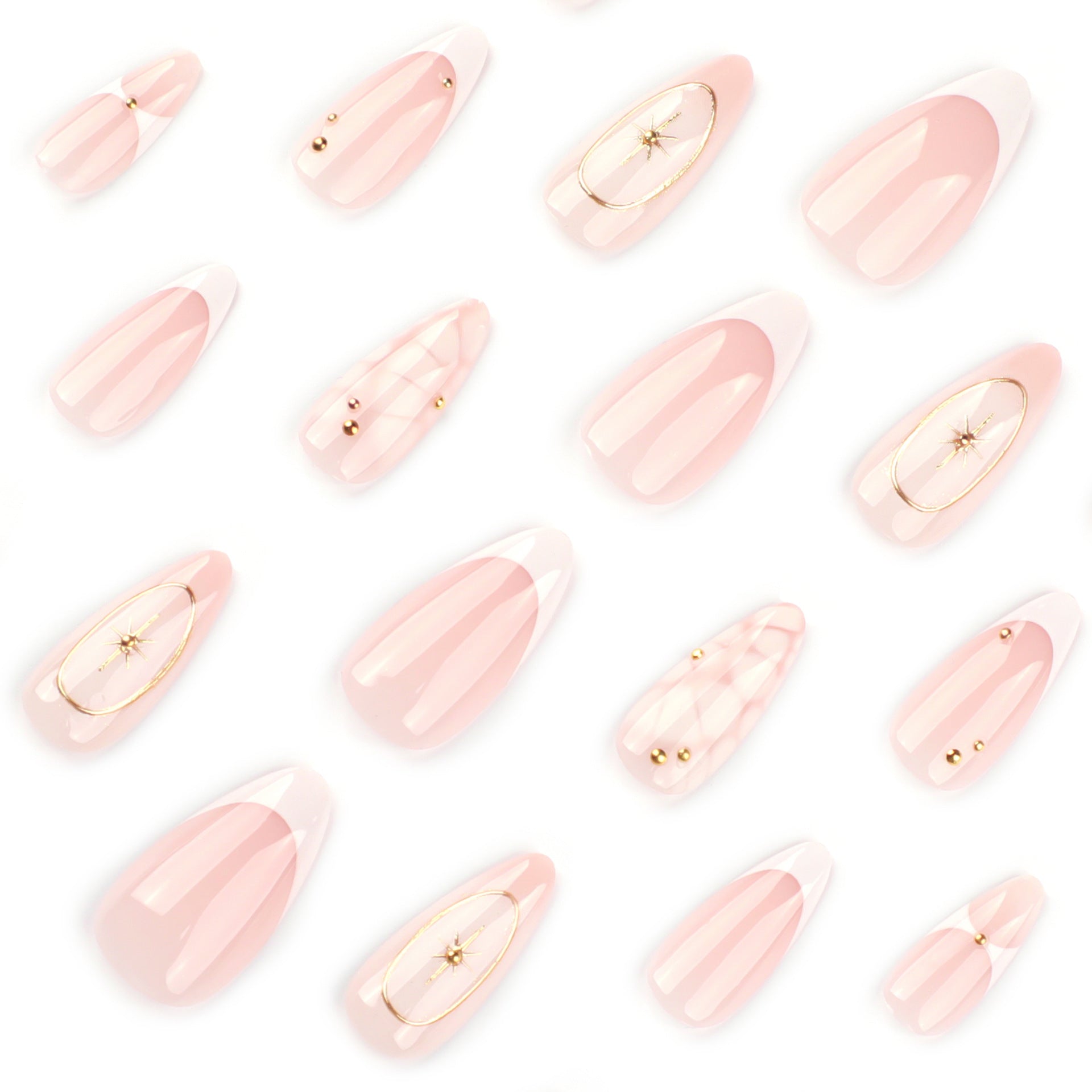 3D Bohemian French White Short Almonds press-on nails