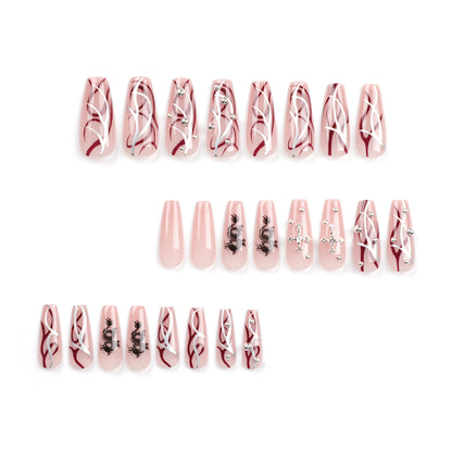 New Year's Chinese Dragon Country Chaofeng Nail Art Tablets Cross Point Diamond Wearing Nail Medium and Long Ballet Nail False Nail Wholesale｜365nails