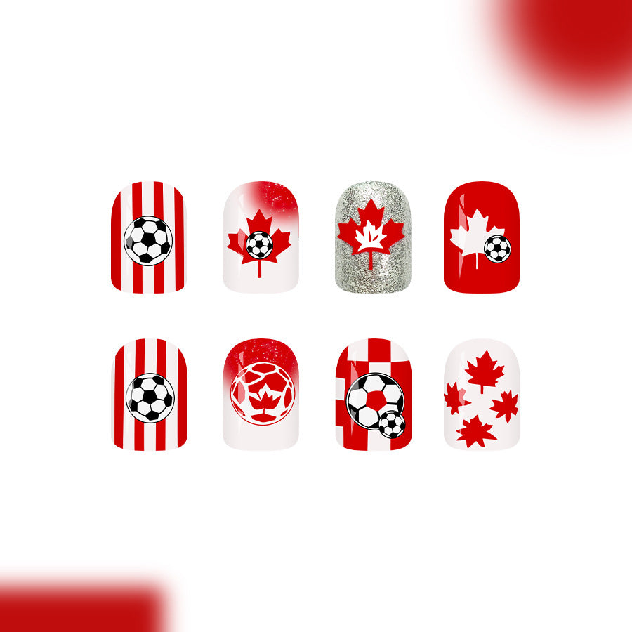 World Cup Canada Maple Leaf Football Fan Press-On Nails (Gradient/24pcs/Short Square)