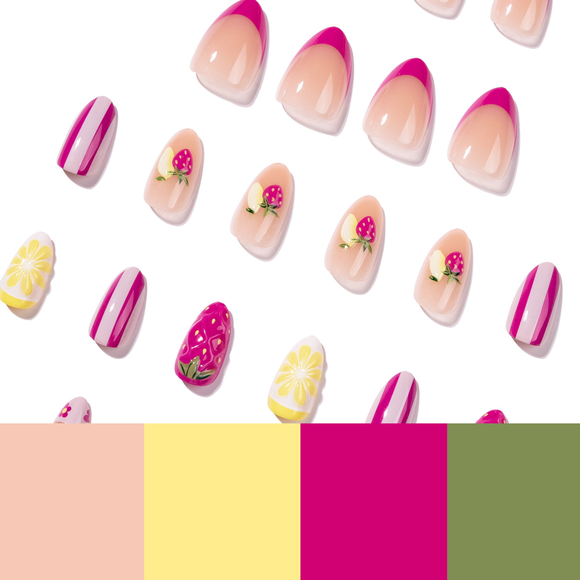 365nails: "Strawberry Lemonade Oval" – Fruit Print Press-on Nails