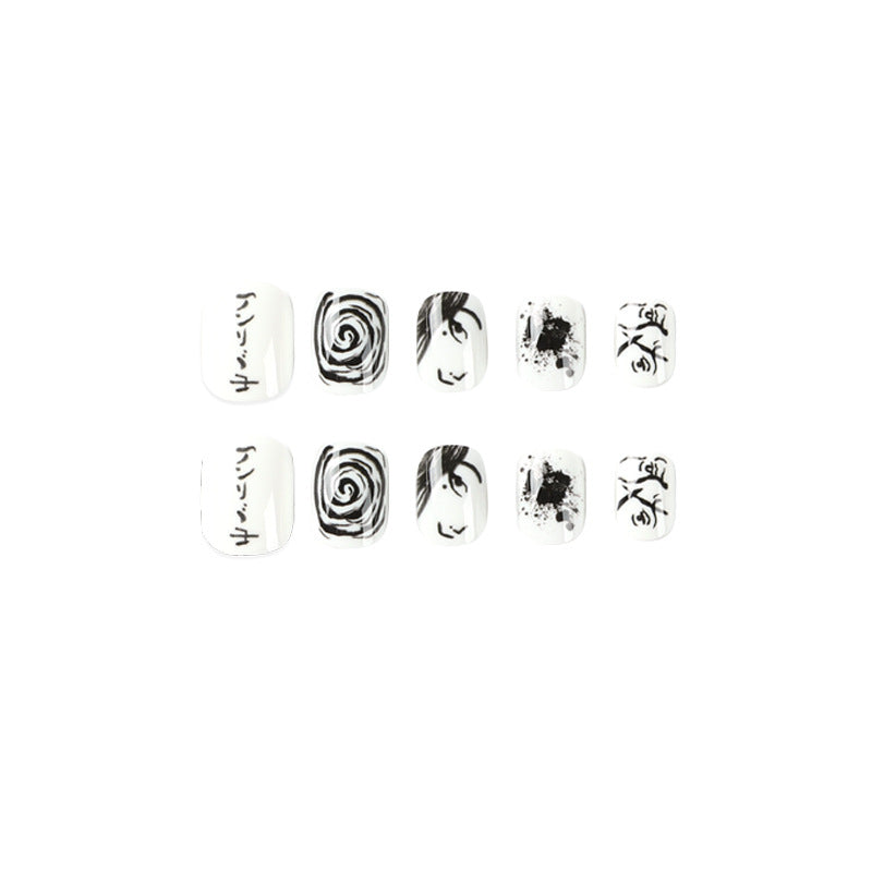 프레스온 네일 필름 블랙&화이트 달콤·쿨 가을·겨울 카툰 애니메이션 네일 패치 도매｜365nails