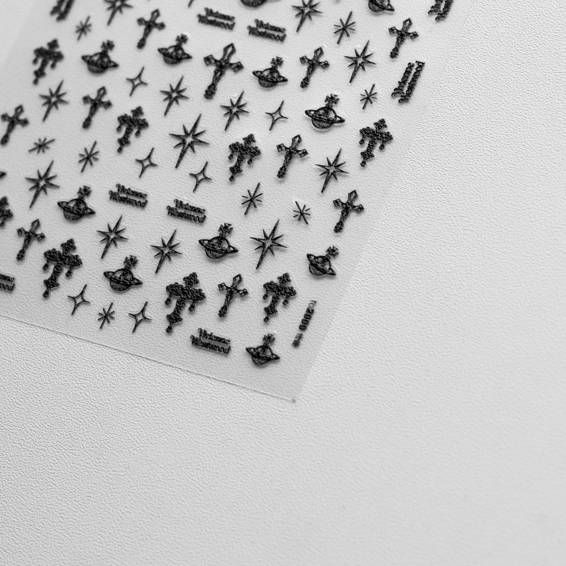 Gothic Cross Saturn Collection: "Dark Elegance" – 3D Embossed Nail Sticker