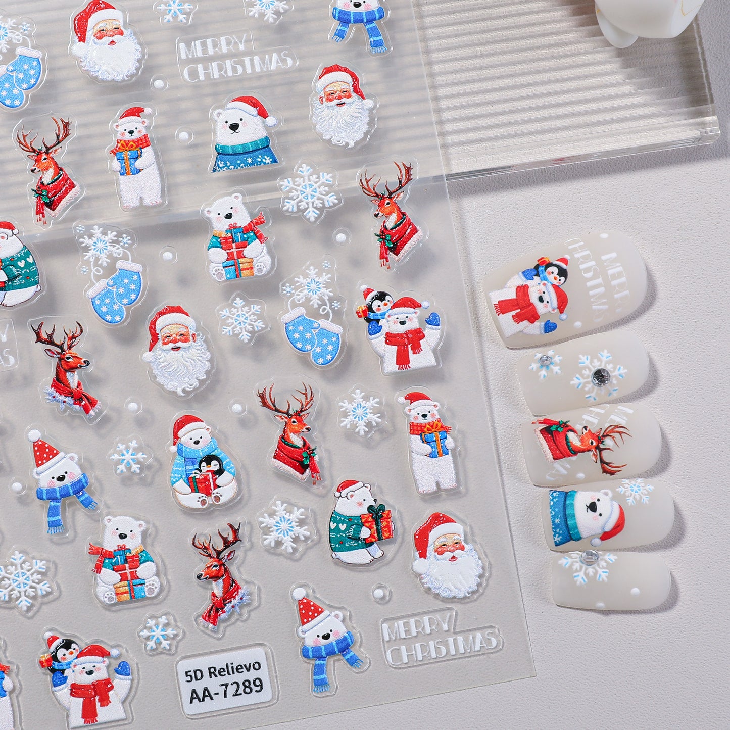 Original Christmas Nail Art Sticker 5D Embossed Three-dimensional Happy Christmas Atmosphere Elements DIY Nail Sticker AA
