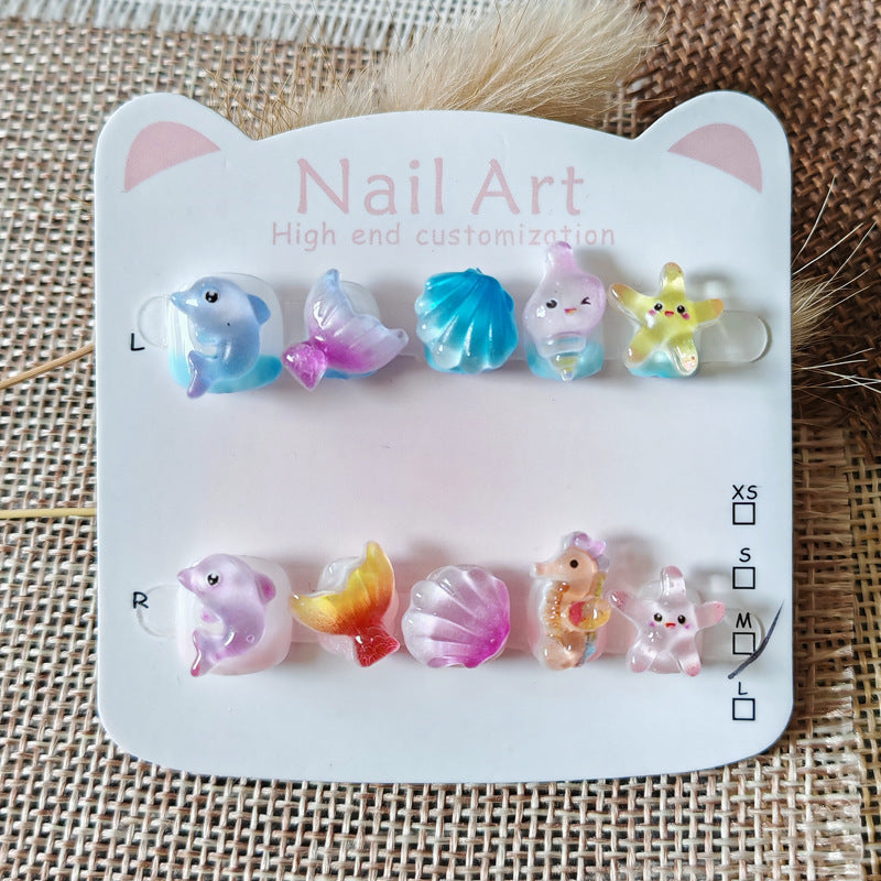 365nails：「海洋奇想」— 手工製可愛短款橢圓形穿戴甲（海洋生物圖案）