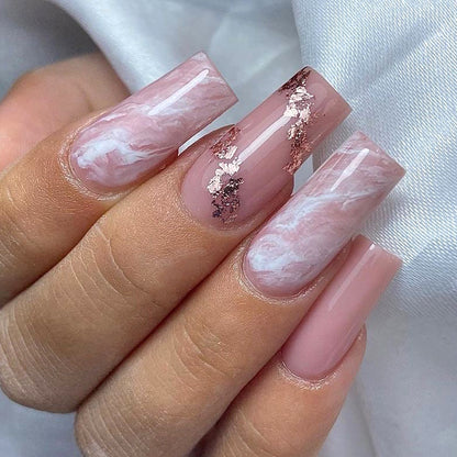 Simple and sweet pink press-on nails nail piece long bronzing pink white nail art fake nail finger smudging nail piece wholesale｜365nails