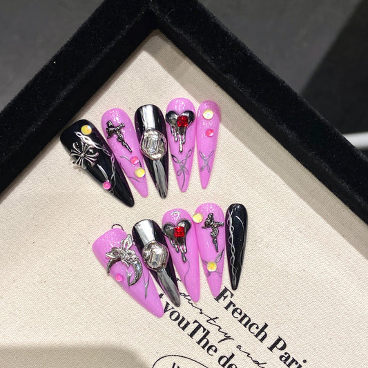 dark sweet cool nail art irregular metal shape advanced sense handmade press on nails fake nails | 365nails