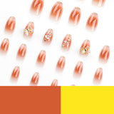 French white edge nail piece wholesale Maillard brown smudged transparent press on nails butterfly flower aurora fake nail｜365nails