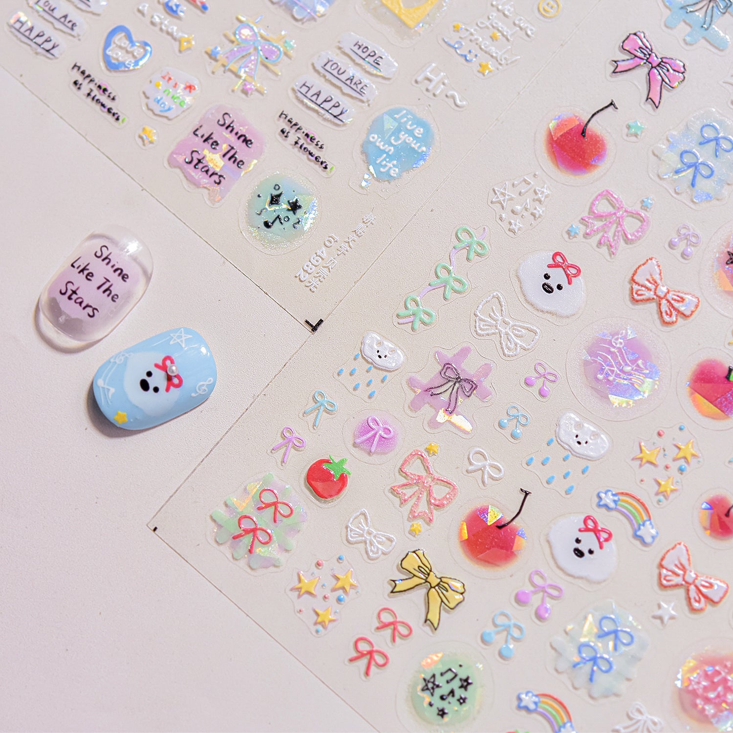 Pastel Cherry Bow – Kawaii Cute Nail Art Set