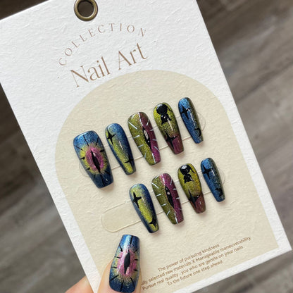 Civet Worship Moon Devil's Eye Handmade cat eye press on nails Niche Sweet Cool Wind press on nails Reusable Nail Art | 365nails