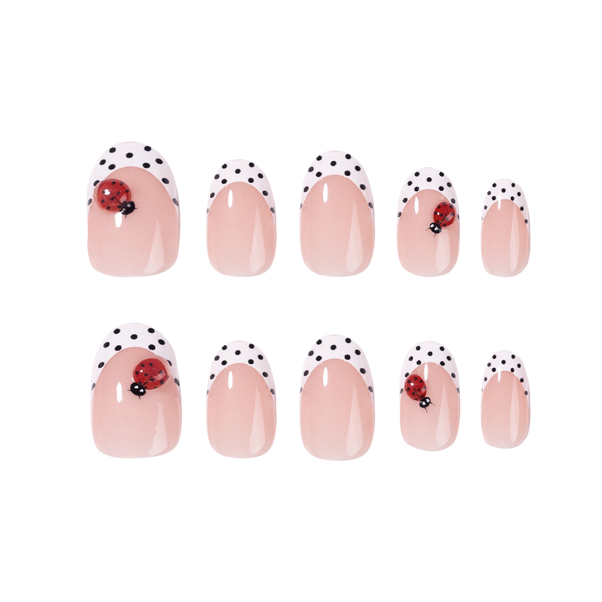 365nails: "Ladybug Polka Dot French Oval" – Cute Press-on Nails