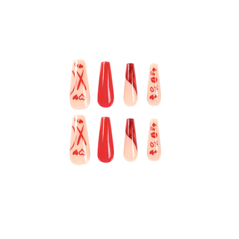 Wear nail pads wholesale Valentine's Day hypotenuse red French love lip print red wear nail manicure wear nail｜365nails