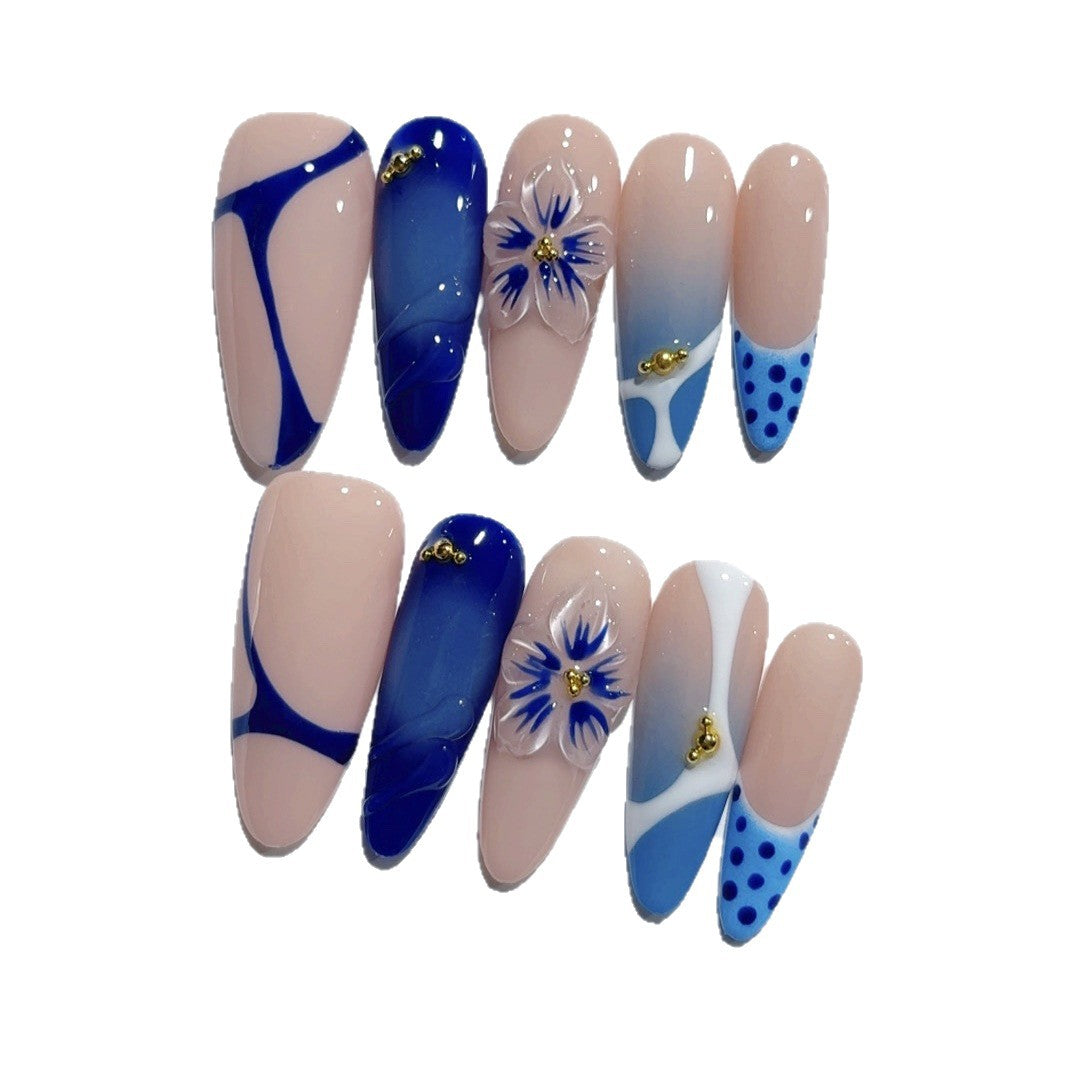 Sapphire Bloom: "Indigo Flower" – Almond Press-Ons