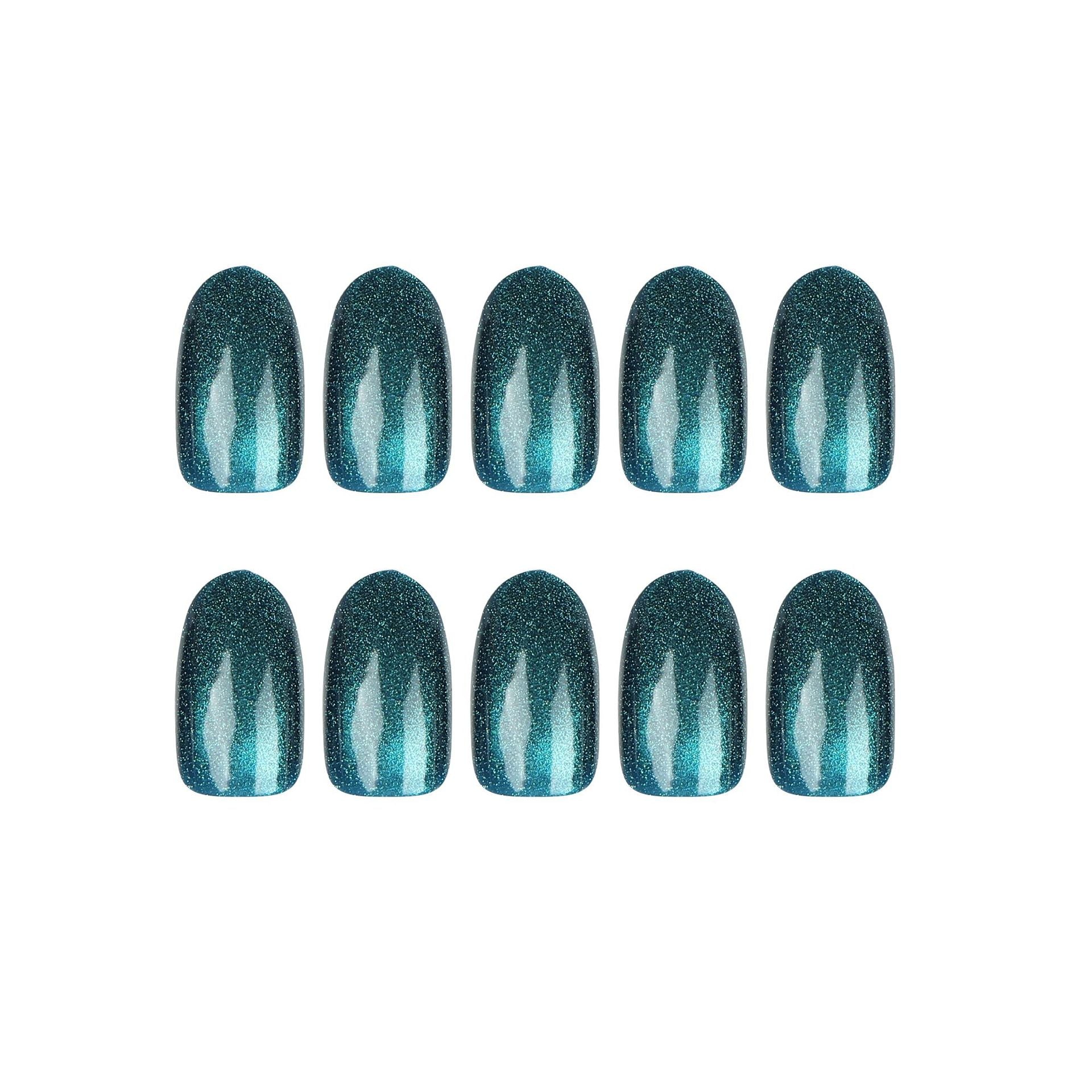 貼紙、貓眼藍短款甲片｜365nails