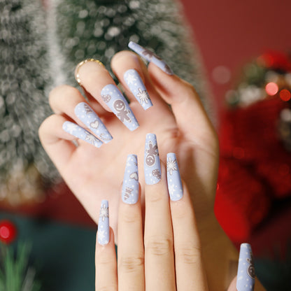 Christmas press on nails snowflake love snowman manicure short almond bow  long nail wholesale｜365nails