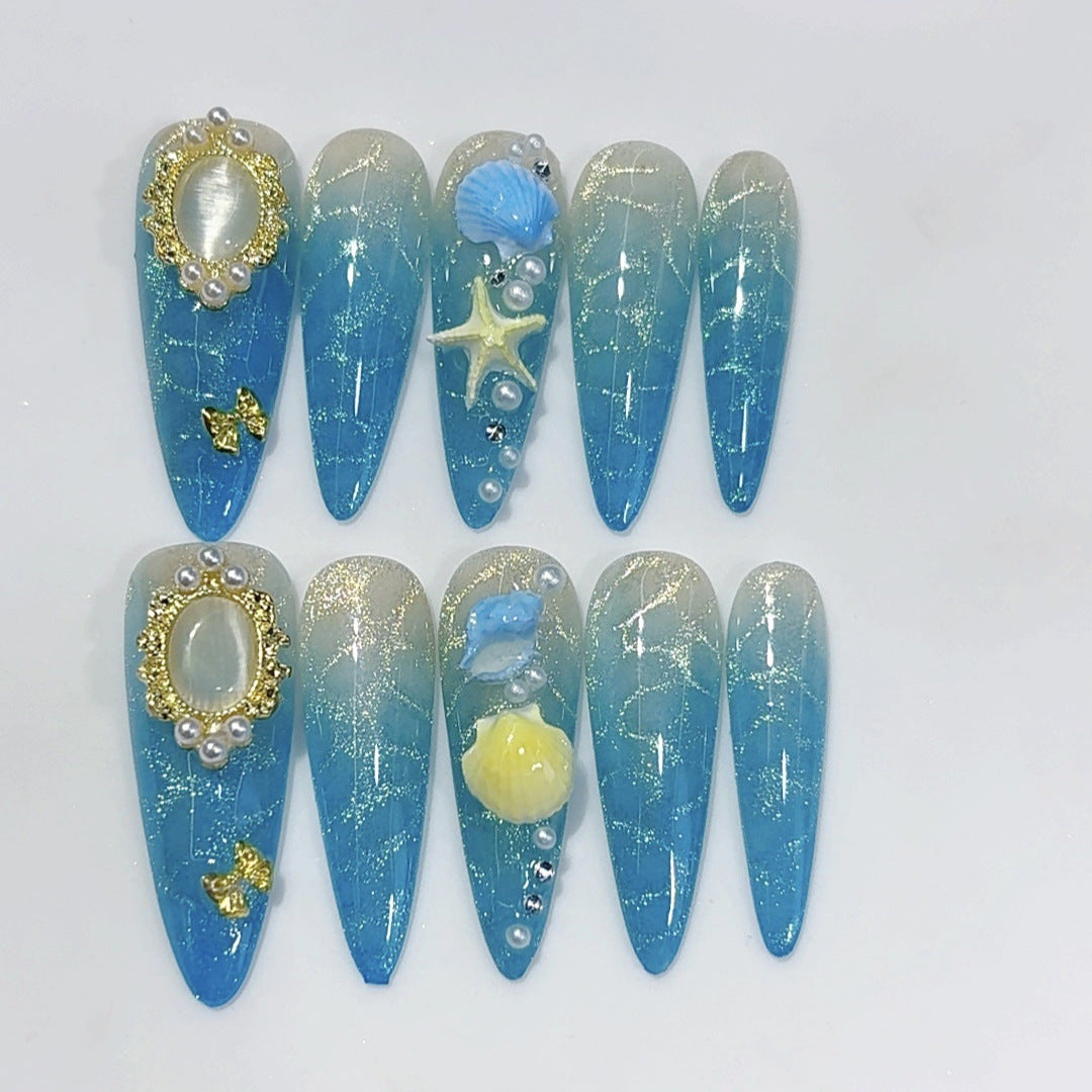 Ocean Wave Cat Eye Shell Press On Nails