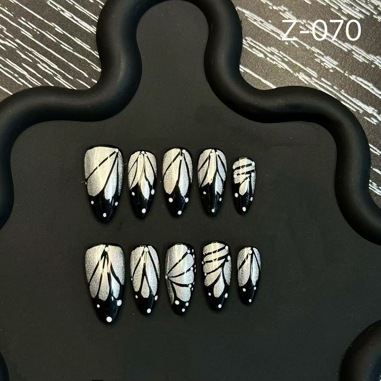 365nails: "Midnight Veil" – 3D Abstract Handmade Coffin Nails