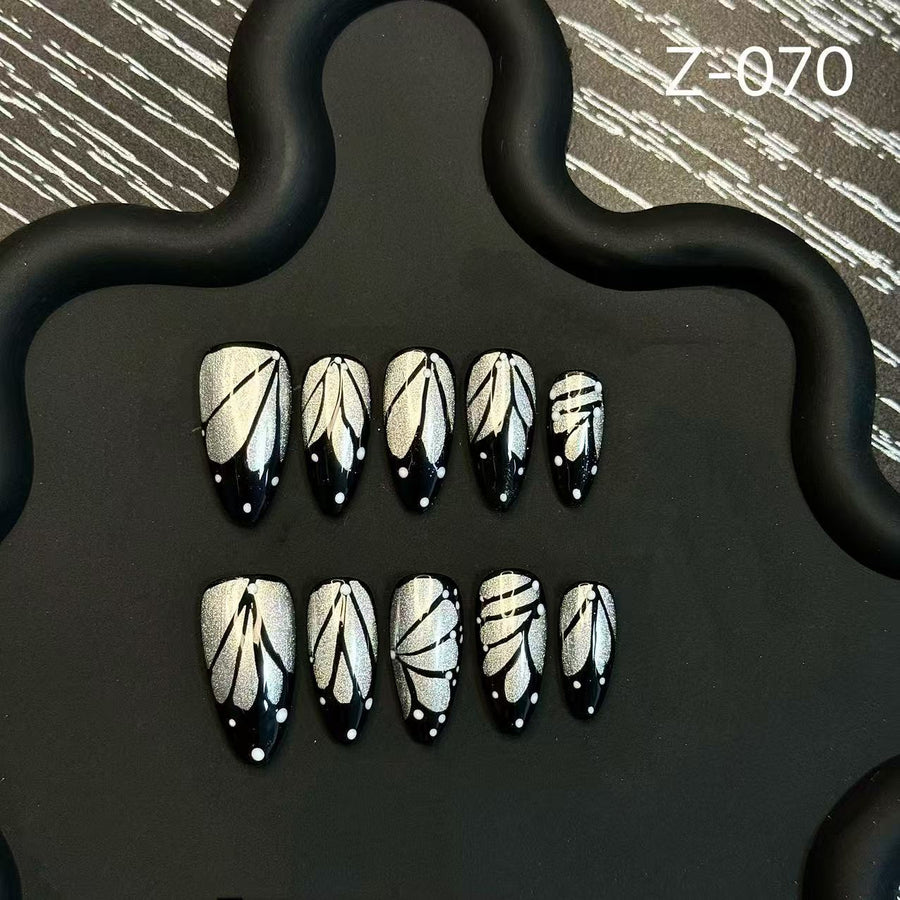 365nails: "한밤의 베일" – 3D 추상 수제 코핀형 네일