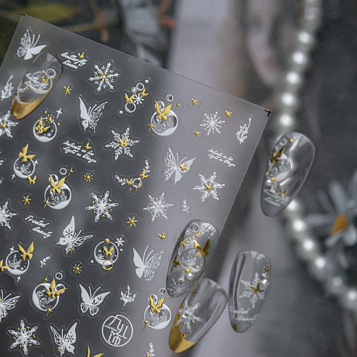 Gold & White Snow Butterfly – 5D Embossed Elegant Accent Set