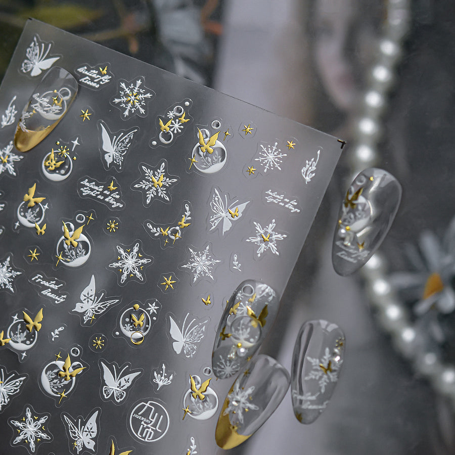 365nails: "Gold Butterfly Snowflake" –Nail Art Stickers