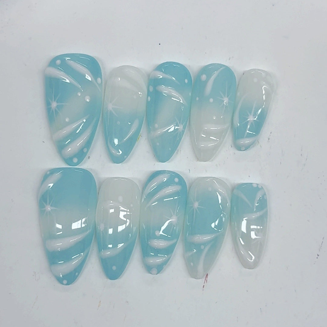 Ocean Breeze: "Cyan Wave" – Almond Press-Ons