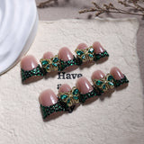 Emerald Green Butterfly Crystal Press On Nails