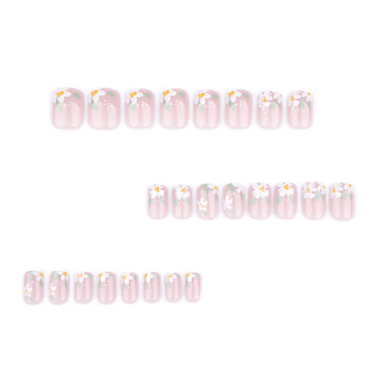 Spring and summer new nail art fake nails short square nail wearable nail piece small fresh flower wearable nail piece finished product wholesale｜365nails