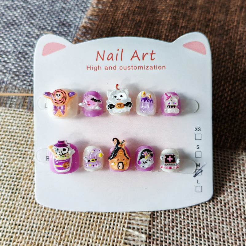365nails-萬聖節驚奇兒童系列：「怪獸小鎮派對」 – 兒童短款方形穿戴甲