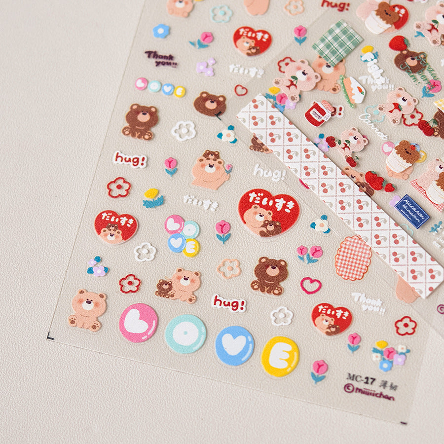 Strawberry Bear & Dessert Nail Sticker Set – "Strawberry Bear Dessert Party"