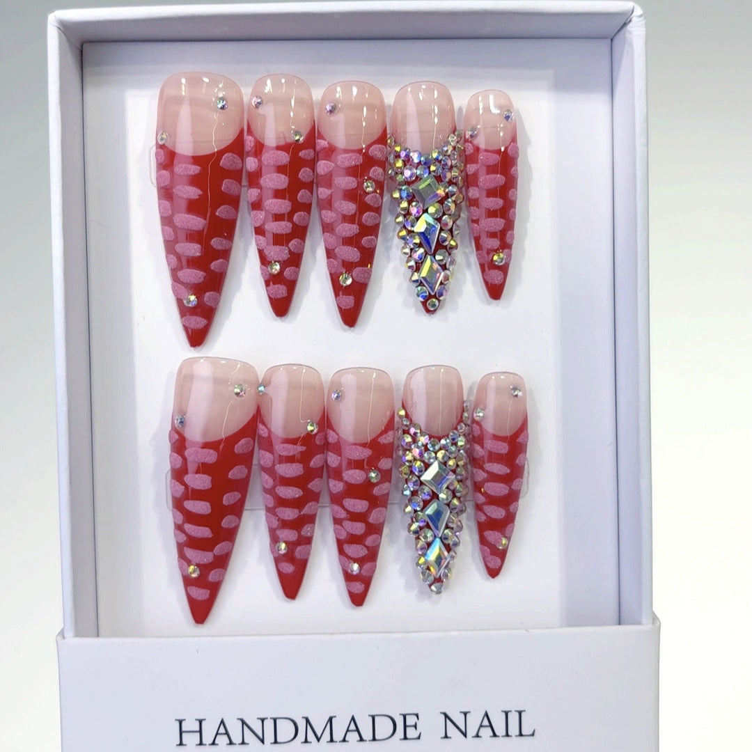 Ruby Ripple: « Vague glamour » – Ongles press-on stiletto longs