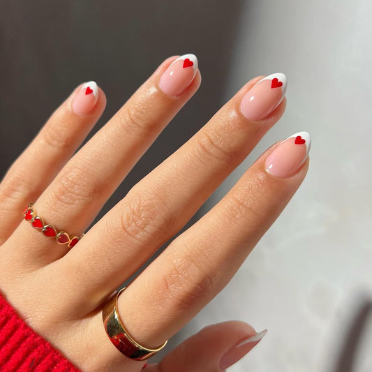 Simple French white  red love minimalist Valentine's Day nail piece press on nails nail piece｜365nails